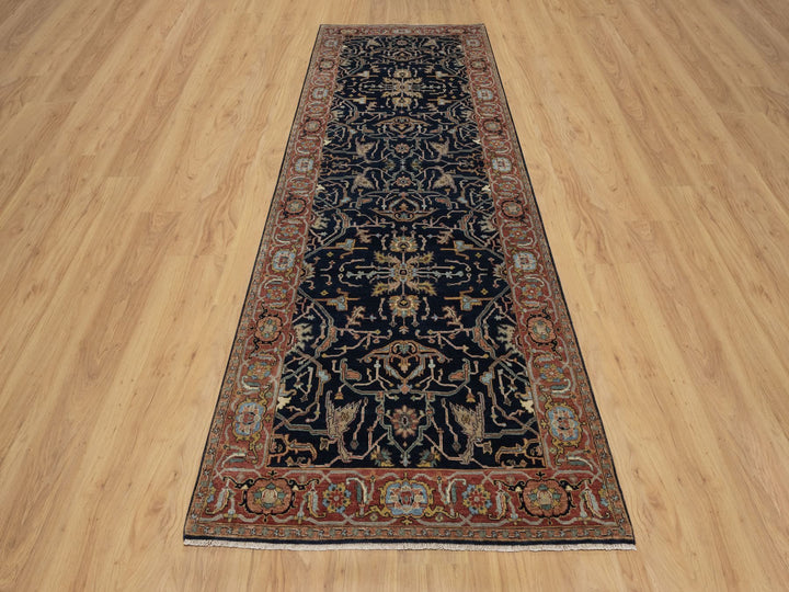 4'2" x 12'2" New Hand Knotted Blue Wool Runner Oriental Rug - MOA10291386