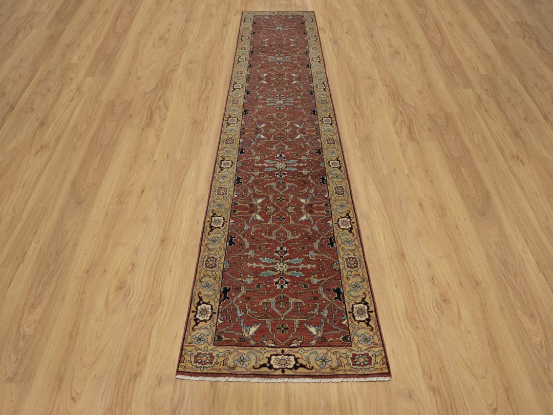 2'8" x 14'1" New Hand Knotted Red Wool Runner Oriental Rug - MOA10291387