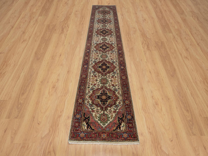 2'8" x 14'3" New Hand Knotted Ivory Wool Runner Oriental Rug - MOA10291388
