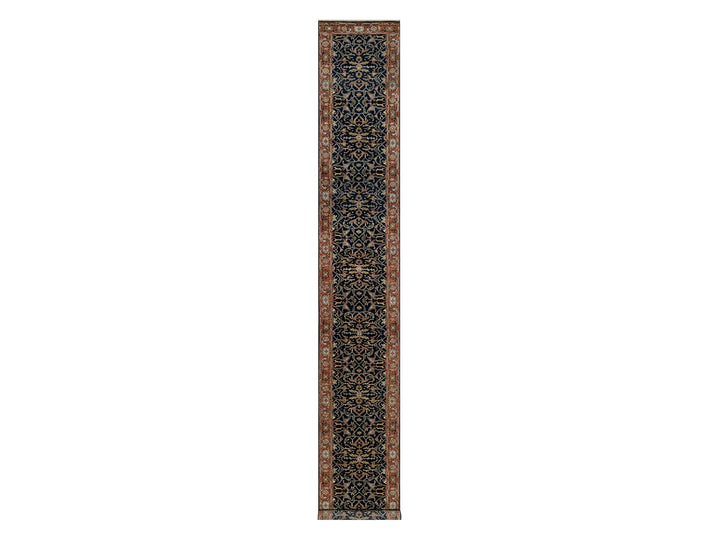 2'7" x 18'1" New Hand Knotted Blue Wool Runner Oriental Rug - MOA10291390