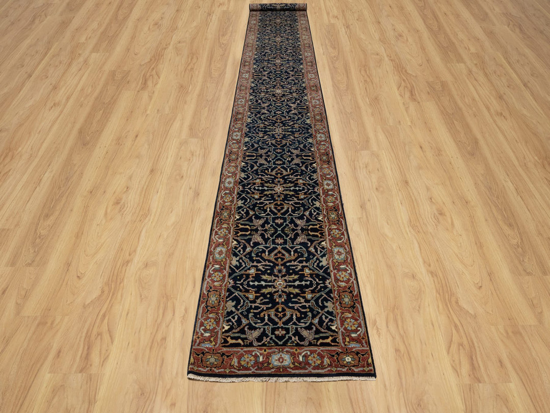 2'7" x 18'1" New Hand Knotted Blue Wool Runner Oriental Rug - MOA10291390