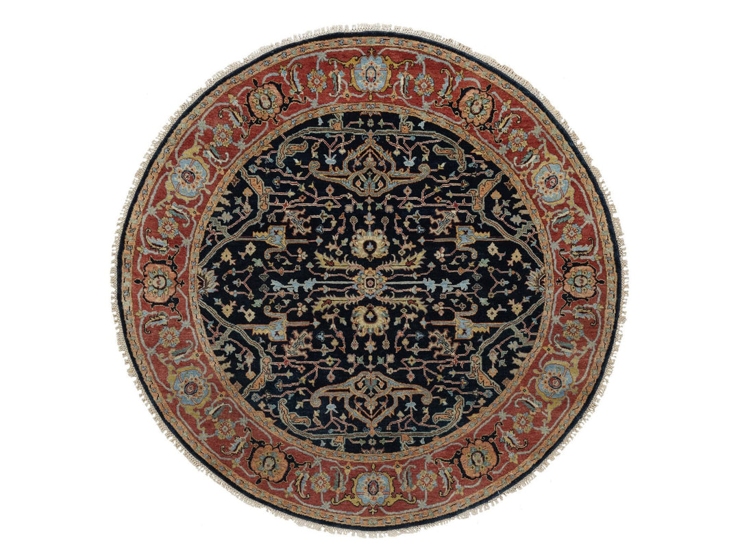 6'0" x 6'0" New Hand Knotted Blue Wool Round Oriental Rug - MOA10291391