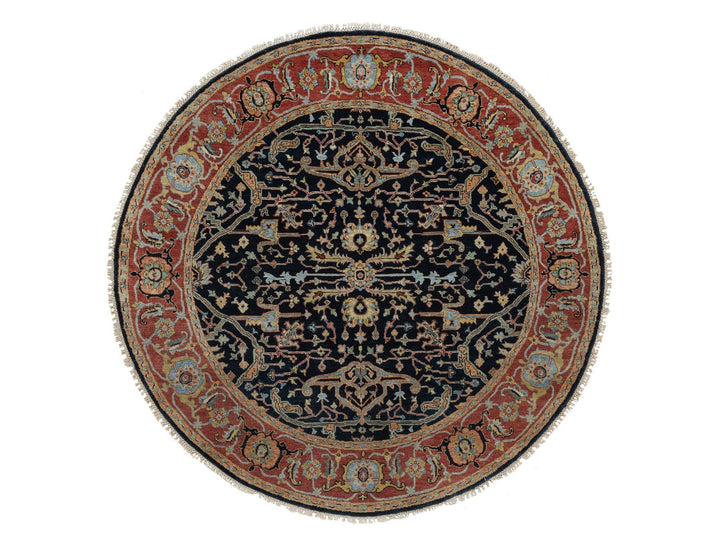 6'0" x 6'0" New Hand Knotted Blue Wool Round Oriental Rug - MOA10291391