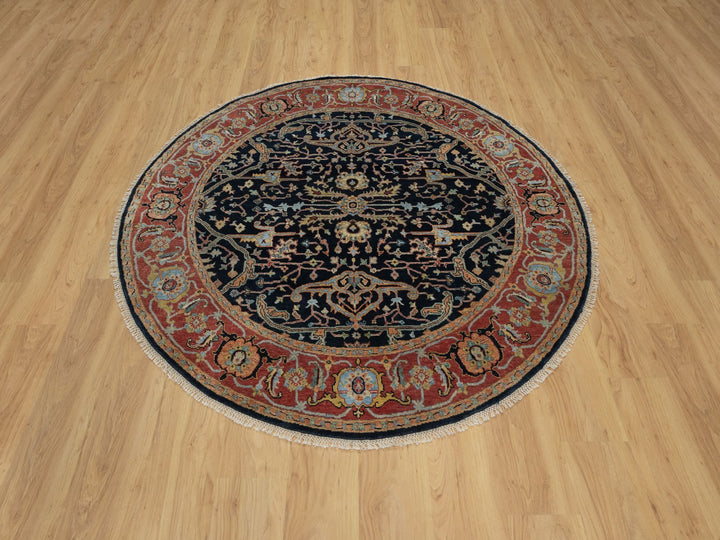 6'0" x 6'0" New Hand Knotted Blue Wool Round Oriental Rug - MOA10291391