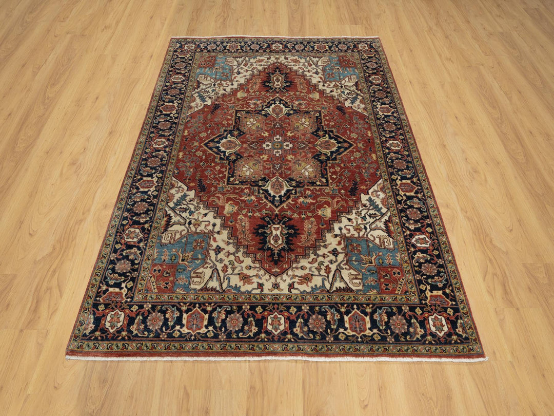 5'2" x 7'2" New Hand Knotted Red Wool Rectangle Oriental Rug - MOA10291393