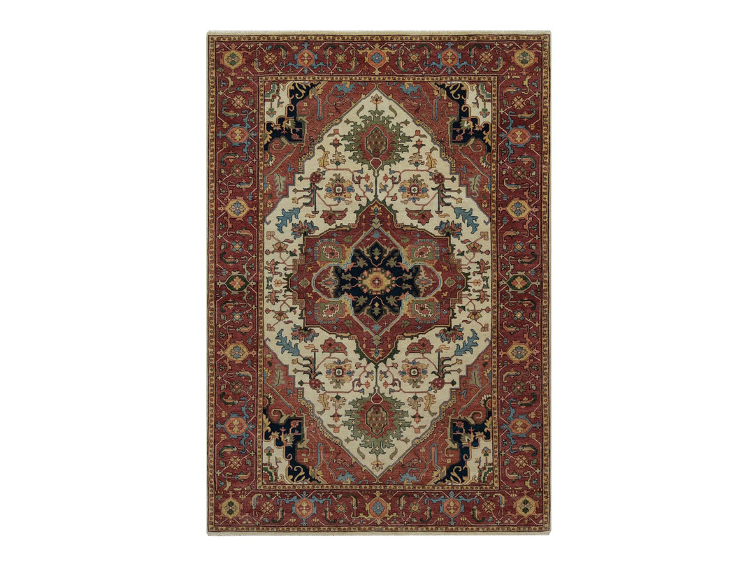 6'2" x 9'1" New Hand Knotted Ivory Wool Rectangle Oriental Rug - MOA10291394