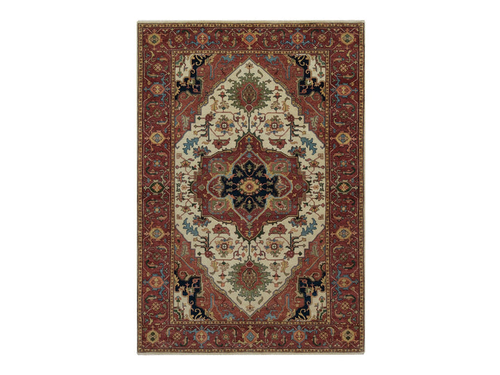 6'2" x 9'1" New Hand Knotted Ivory Wool Rectangle Oriental Rug - MOA10291394
