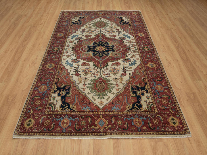 6'2" x 9'1" New Hand Knotted Ivory Wool Rectangle Oriental Rug - MOA10291394