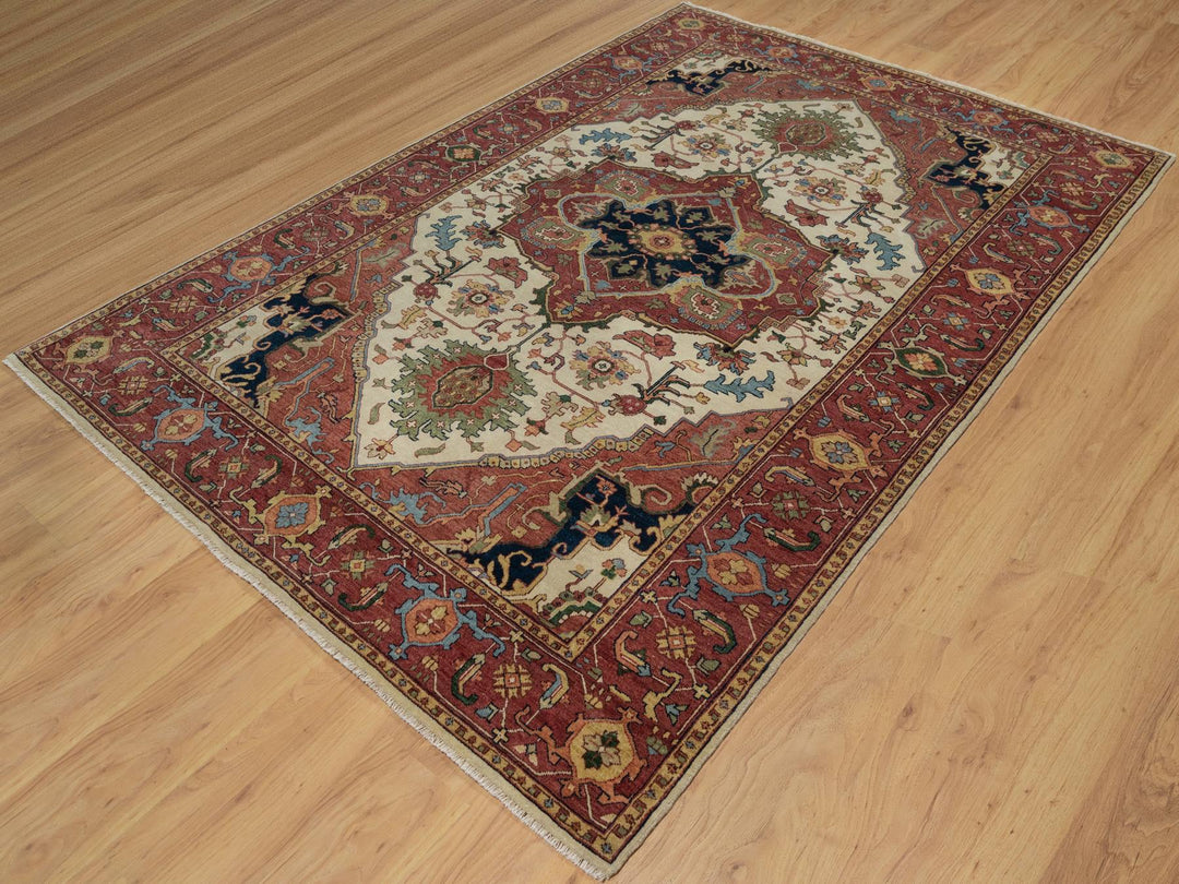 6'2" x 9'1" New Hand Knotted Ivory Wool Rectangle Oriental Rug - MOA10291394