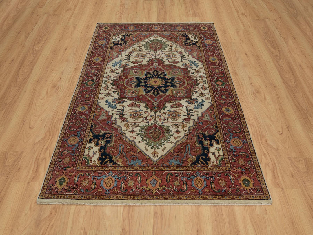 5'1" x 7'2" New Hand Knotted Ivory Wool Rectangle Oriental Rug - MOA10291395