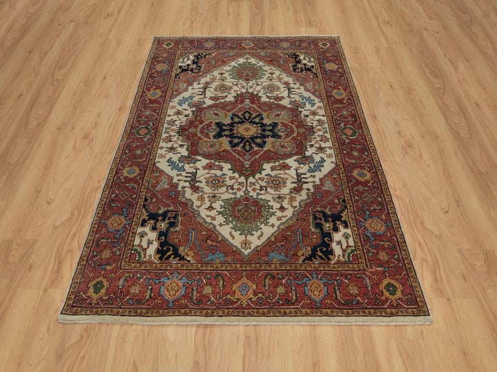 5'1" x 7'2" New Hand Knotted Ivory Wool Rectangle Oriental Rug - MOA10291395
