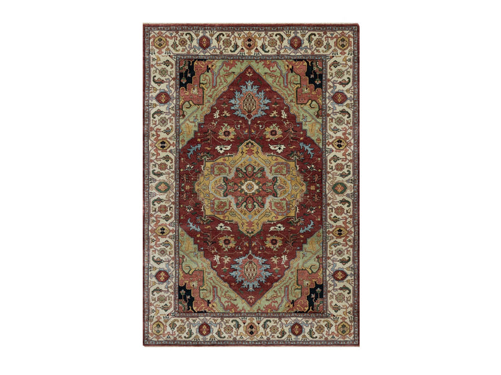 6'1" x 9'2" New Hand Knotted Red Wool Rectangle Oriental Rug - MOA10291397