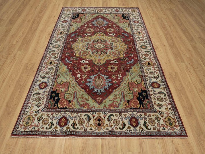 6'1" x 9'2" New Hand Knotted Red Wool Rectangle Oriental Rug - MOA10291397