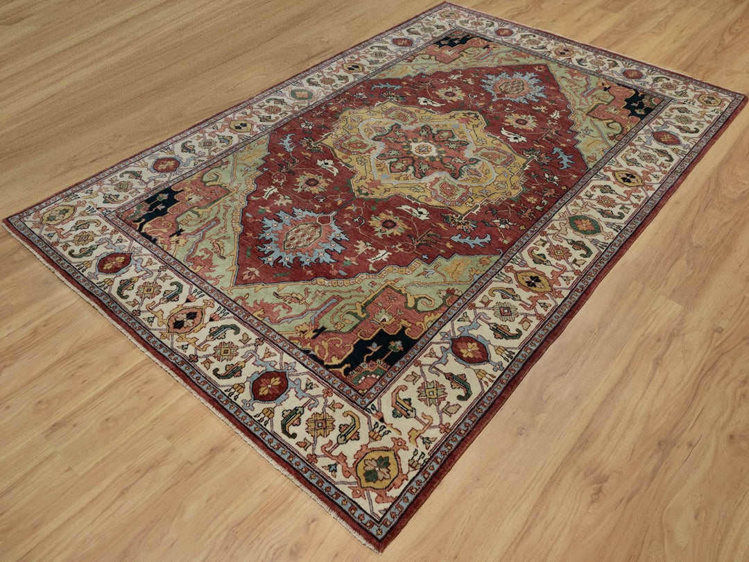 6'1" x 9'2" New Hand Knotted Red Wool Rectangle Oriental Rug - MOA10291397