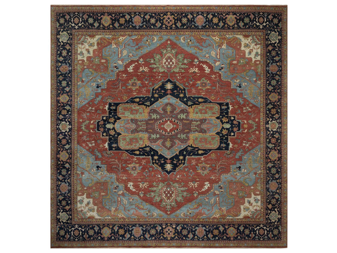 15'10" x 16'2" New Hand Knotted Red Wool Square Oriental Rug - MOA10291404
