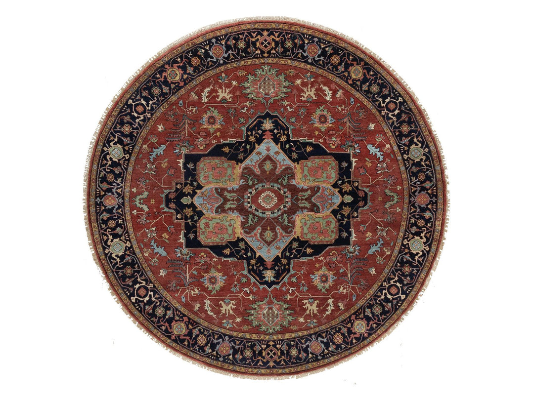 8'0" x 8'0" New Hand Knotted Red Wool Round Oriental Rug - MOA10291405