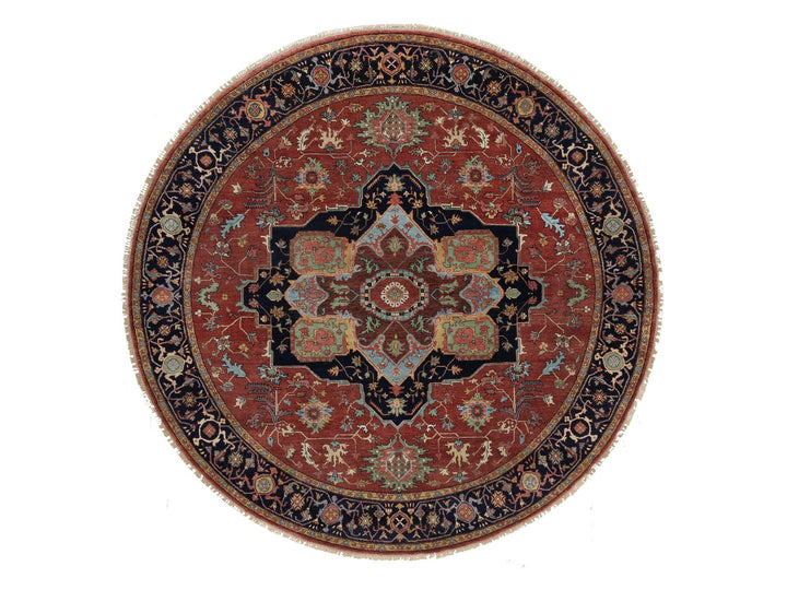 8'0" x 8'0" New Hand Knotted Red Wool Round Oriental Rug - MOA10291405