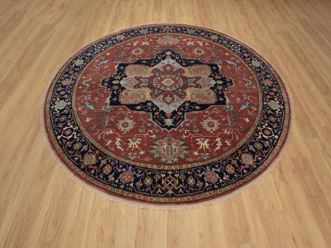 8'0" x 8'0" New Hand Knotted Red Wool Round Oriental Rug - MOA10291405