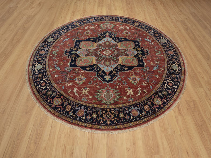 8'0" x 8'0" New Hand Knotted Red Wool Round Oriental Rug - MOA10291405