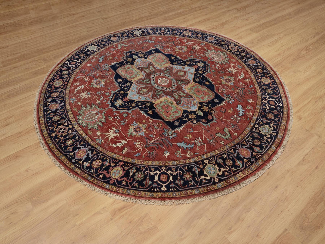 8'0" x 8'0" New Hand Knotted Red Wool Round Oriental Rug - MOA10291405