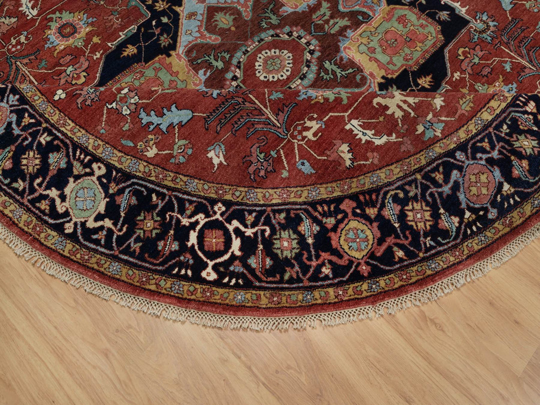 8'0" x 8'0" New Hand Knotted Red Wool Round Oriental Rug - MOA10291405