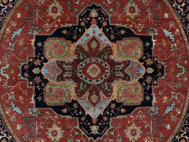8'0" x 8'0" New Hand Knotted Red Wool Round Oriental Rug - MOA10291405