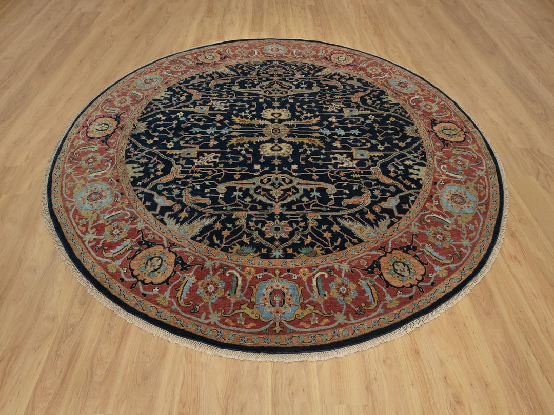 10'1" x 10'1" New Hand Knotted Blue Wool Round Oriental Rug - MOA10291406