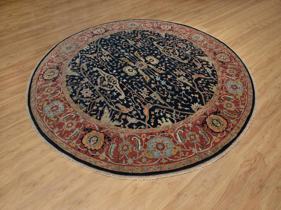 10'1" x 10'1" New Hand Knotted Blue Wool Round Oriental Rug - MOA10291406