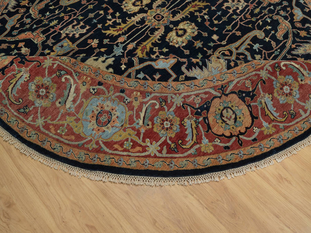 10'1" x 10'1" New Hand Knotted Blue Wool Round Oriental Rug - MOA10291406