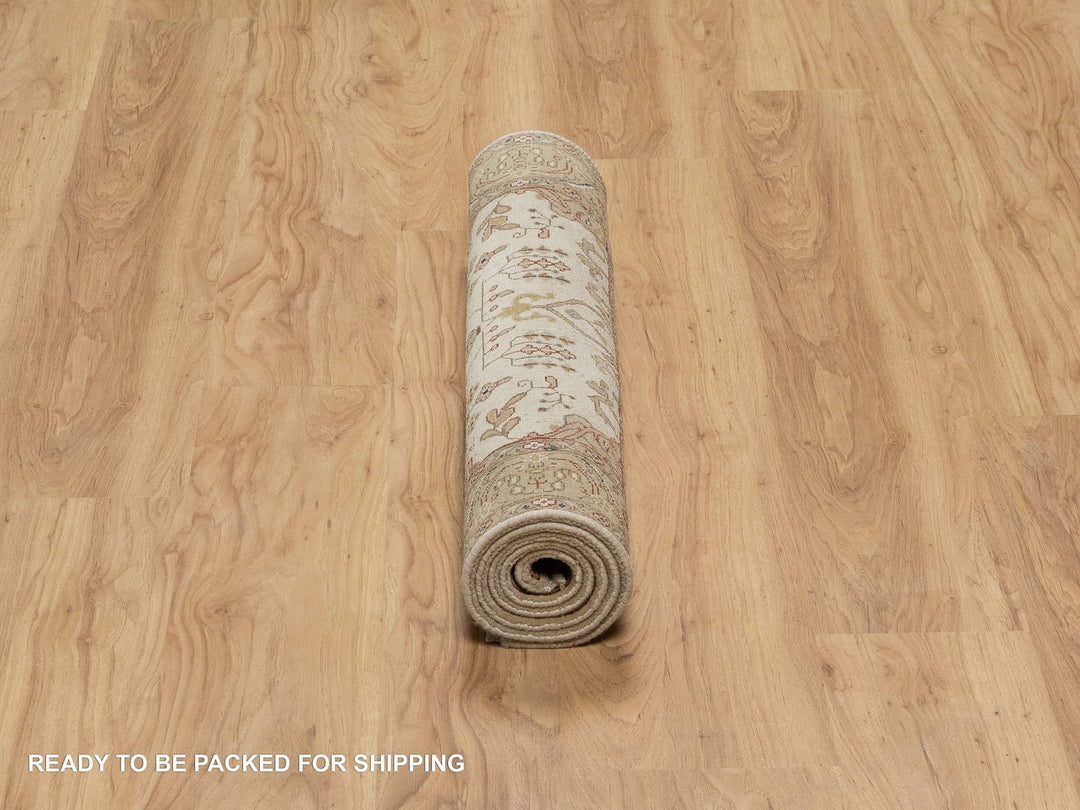 2'9" x 5'1" New Hand Knotted Ivory Wool Rectangle Oriental Rug - MOA10291408
