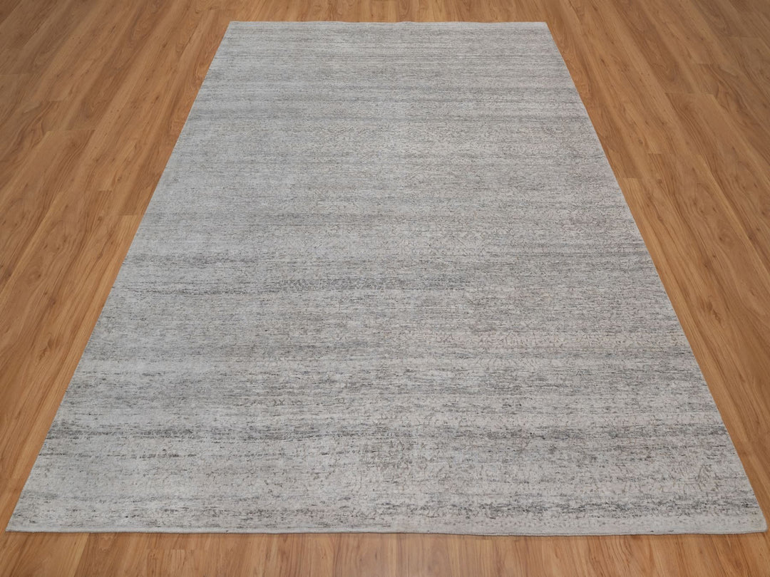8'1" x 10'2" New Hand Knotted Grey Wool Rectangle Oriental Rug - MOA10291409