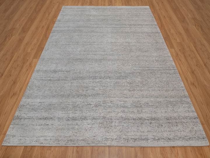 8'1" x 10'2" New Hand Knotted Grey Wool Rectangle Oriental Rug - MOA10291409