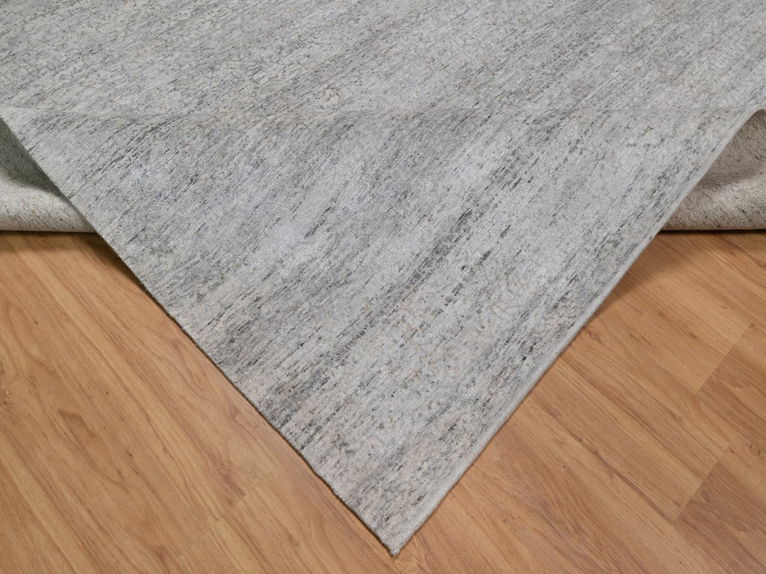 8'1" x 10'2" New Hand Knotted Grey Wool Rectangle Oriental Rug - MOA10291409