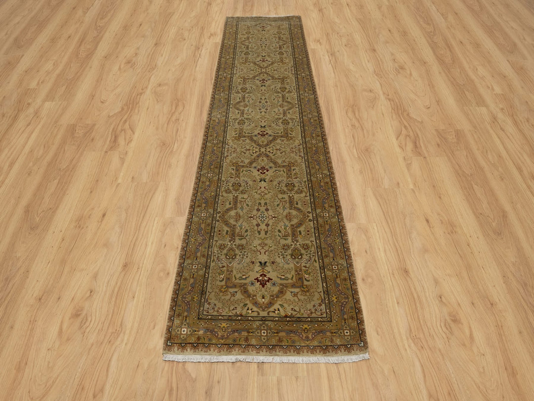 2'10" x 11'11" New Hand Knotted Brown Wool & Silk Runner Oriental Rug - MOA10291410