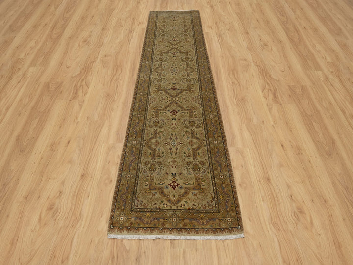 2'10" x 11'11" New Hand Knotted Brown Wool & Silk Runner Oriental Rug - MOA10291410