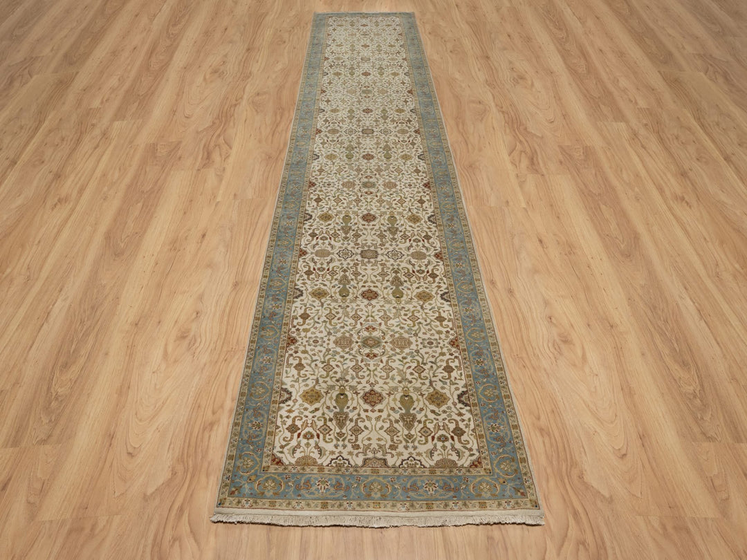 3'1" x 15'6" New Hand Knotted Ivory Wool Runner Oriental Rug - MOA10291411