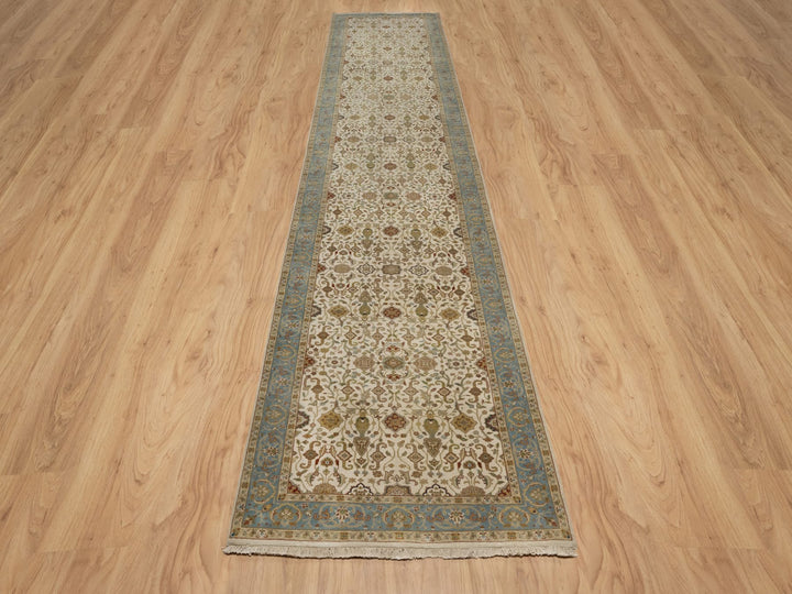 3'1" x 15'6" New Hand Knotted Ivory Wool Runner Oriental Rug - MOA10291411