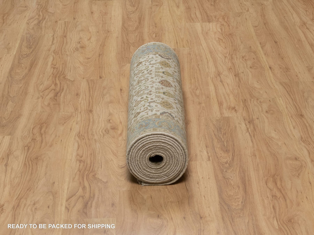 3'1" x 15'6" New Hand Knotted Ivory Wool Runner Oriental Rug - MOA10291411