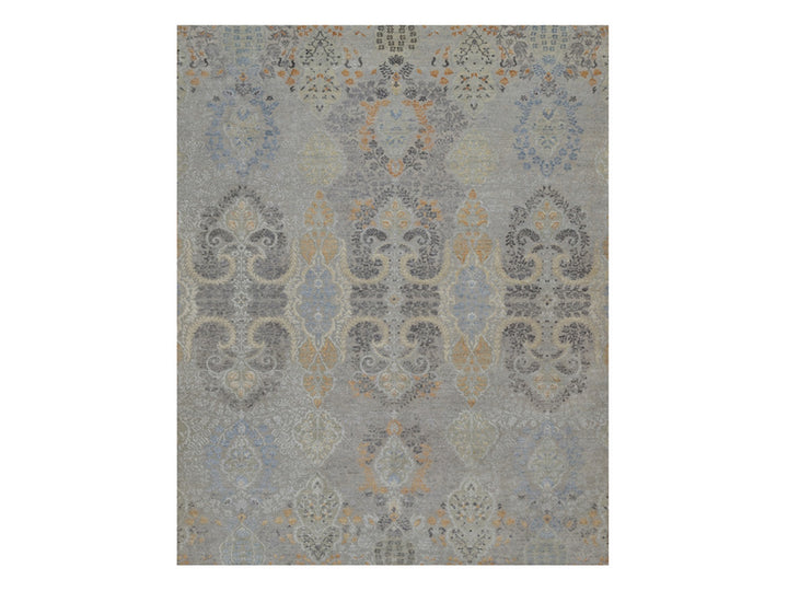 7'10" x 9'11" New Hand Knotted Grey Wool & Silk Rectangle Oriental Rug - MOA10291414