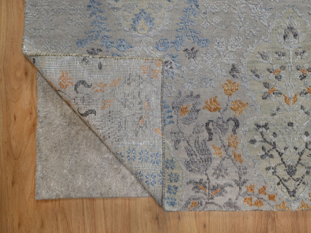 7'10" x 9'11" New Hand Knotted Grey Wool & Silk Rectangle Oriental Rug - MOA10291414