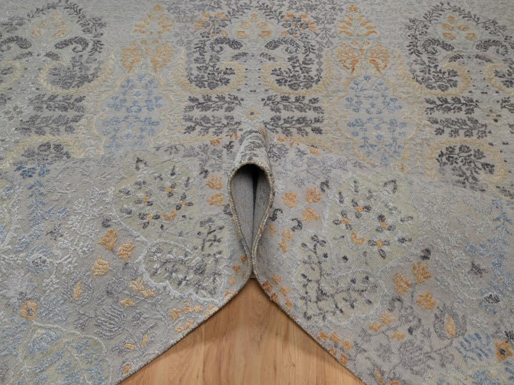 7'10" x 9'11" New Hand Knotted Grey Wool & Silk Rectangle Oriental Rug - MOA10291414