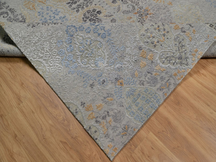 7'10" x 9'11" New Hand Knotted Grey Wool & Silk Rectangle Oriental Rug - MOA10291414