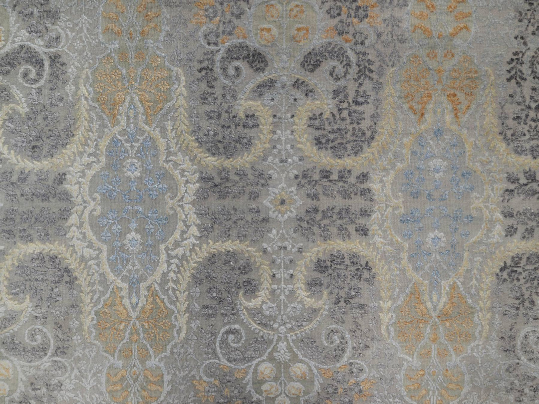 7'10" x 9'11" New Hand Knotted Grey Wool & Silk Rectangle Oriental Rug - MOA10291414