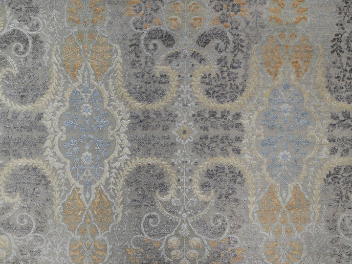 7'10" x 9'11" New Hand Knotted Grey Wool & Silk Rectangle Oriental Rug - MOA10291414