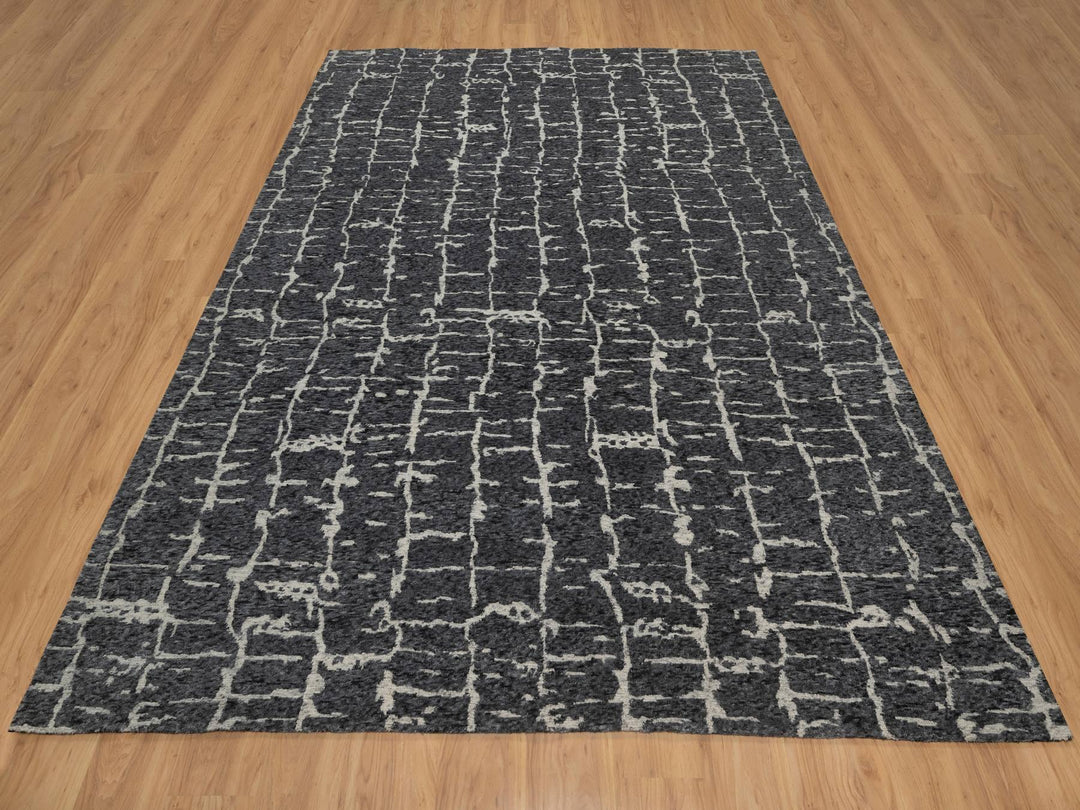 7'11" x 10'1" New Hand Knotted Black Wool Rectangle Oriental Rug - MOA10291419