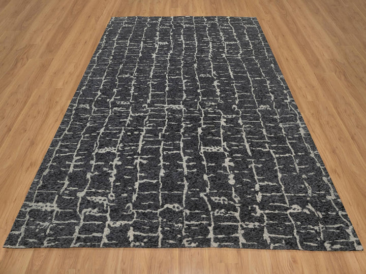 7'11" x 10'1" New Hand Knotted Black Wool Rectangle Oriental Rug - MOA10291419