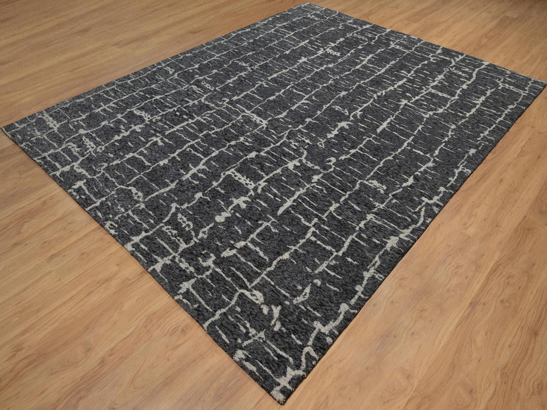 7'11" x 10'1" New Hand Knotted Black Wool Rectangle Oriental Rug - MOA10291419