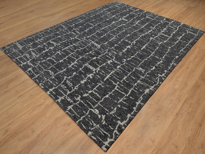 7'11" x 10'1" New Hand Knotted Black Wool Rectangle Oriental Rug - MOA10291419