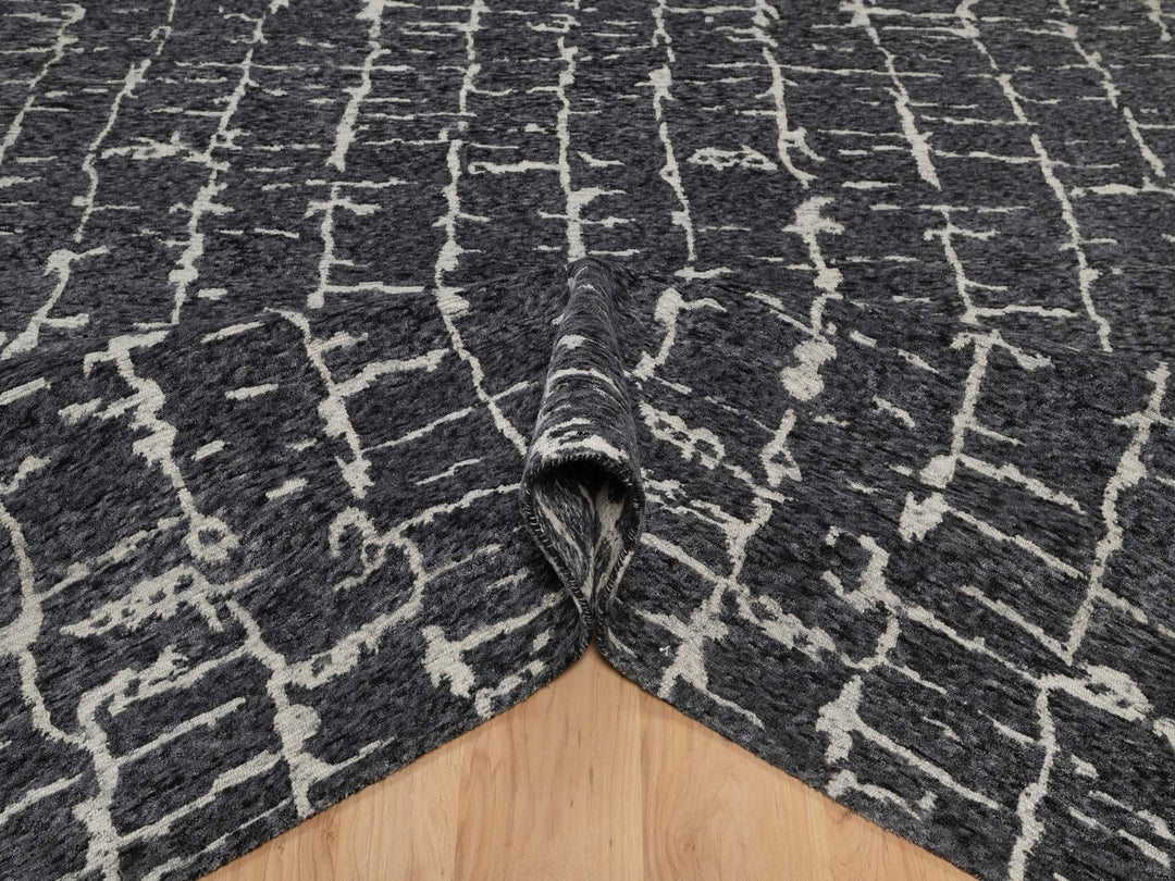 7'11" x 10'1" New Hand Knotted Black Wool Rectangle Oriental Rug - MOA10291419
