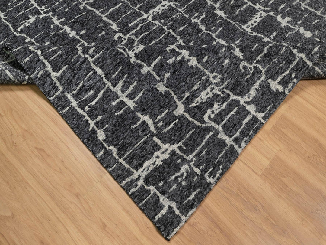 7'11" x 10'1" New Hand Knotted Black Wool Rectangle Oriental Rug - MOA10291419
